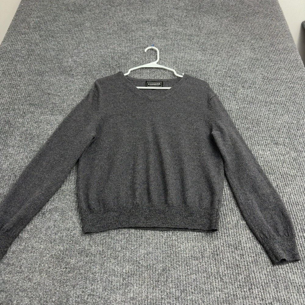 Express Sweater XL Grey Merino Wool V Neck Classic Minimalist Casual